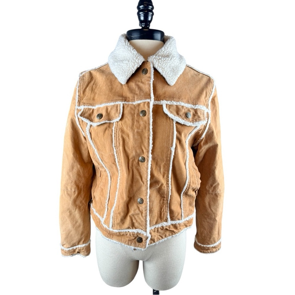 Women's Tan Leather Jacket with vintage Shearling Collar